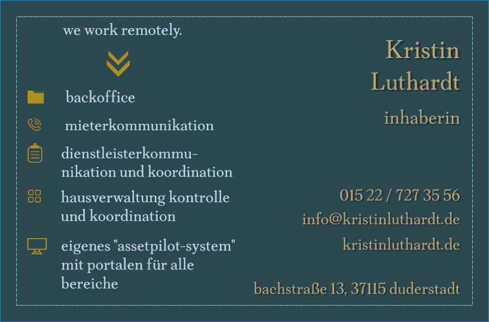 Kontaktseite der Kristin Luthardt Invest Support Visitenkarte